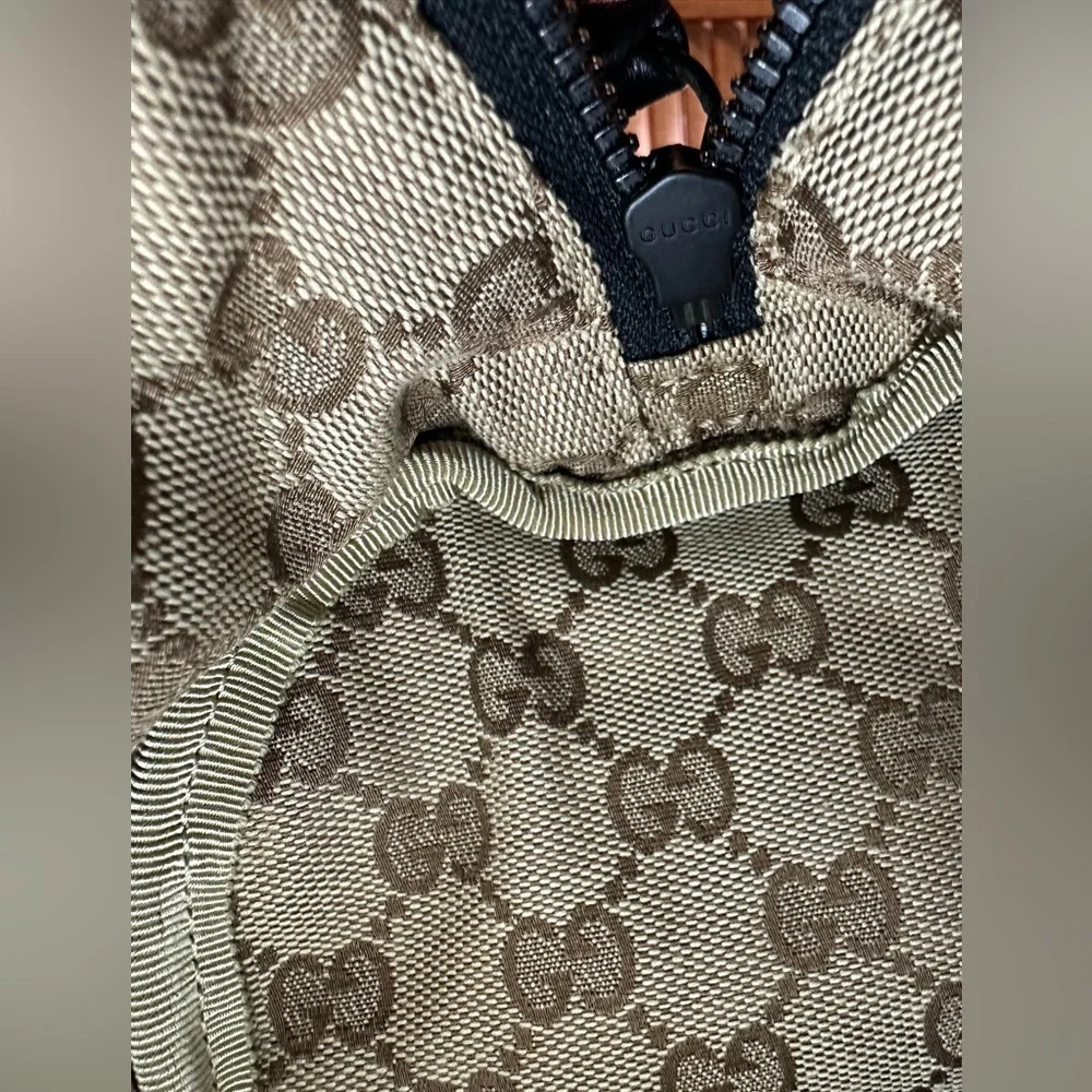 Authentic Gucci Double G Men’s Black Football Bag with Brown Monogram Interior